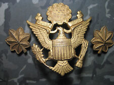 WWII US Officer Insignia Visor Cap Eagle & Major Rank Pins picture