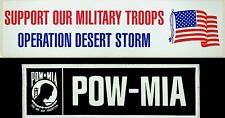 SUPPORT OUR MILITARY TROOPS + POW-MIA VINTAGE BUMPER STICKERS - E11-F picture