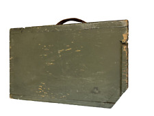 Ammo Box Wood WW1 Green Military Vintage Leather Handle Unique Crate Wooden picture