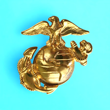Vintage Brass USMC United States Marine Corp Visor Cap Hat Uniform Emblem 1.5