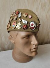 New USSR Army Pilotka Cap Soviet Soldier Star Hat Military Uniform Badges Pins picture
