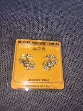 USMC ENLISTED DRESS BLUES COLLAR EMBLEMS IN ISSUE PACKAGE, ANODIZED BRASS, #2 picture