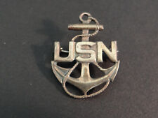 WWII US Navy Chief Petty Officer CPO Overseas Hat Cap Badge Pin Pinback Sterling picture