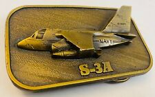 Vtg US Navy S-3A Viking Jet Aircraft Brass Military Pewter Metal Belt Buckle picture
