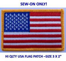 SEW-ON ONLY - USA AMERICAN FLAG EMBROIDERED PATCH GOLD BORDER (3 x 2”) - HI QLTY picture