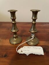 Antique 1860 Campain Pair of Brass Travel Candlesticks Holders picture
