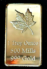 1 OZ -500 MILLS GOLD MAPLE LEAF BULLION BARS .999 FINE GOLD picture