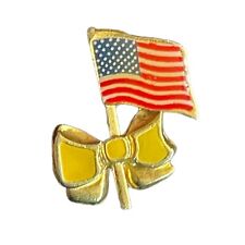 American Flag & Yellow Ribbon CAMCO Lapel Pin Symbol Of National Support VTG picture
