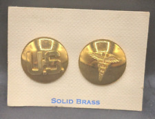 Korean War era US Army Medical enlisted pair of gold domed collar brass on card picture