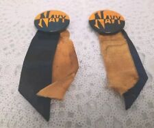 Vintage WWII era NAVY Pinback Buttons w/Ribbon Remnants Lot of 2 picture