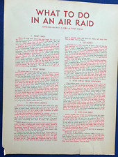 Vintage WWII Official US What To Do Air Raid Poster Civil Defense Sign Cold War picture