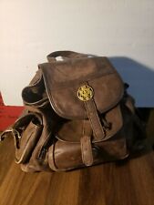 Old Cowhide Leather Bag with E Pluribus Unum Eagle Crest Brass Pin Badge picture