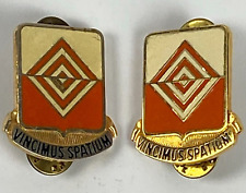 2 US Military 57th Signal Battalion Insignia Double Pin Pinback Vincimus Spatium picture