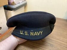 Vintage WW2 U.S. Navy Black Wool Flat Top Sailor Beret Hat picture