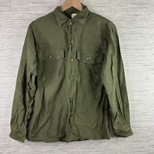 VINTAGE OG107 Shirt Mens 14.5 Small Green Utility Button Up Sateen Vietnam 70s* picture