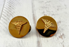 Vintage Brass Caduceus Medical Military Pin Lot Of 2 Pins Collar Or Lapel picture