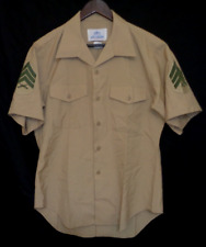 USMC Military Khaki Tan Short Sleeve 15 1/2 Mens Button Down Shirt Wool/Poly picture