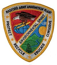RARE RADFORD ARMY AMMUNITION PLANT ENVIRONMENTAL SPIRIT PROTECT, RECYCLE, PATCH picture