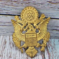 WWII WW2 Era US Army Officer Eagle Cap Hat Badge Military Screw Back Pin picture