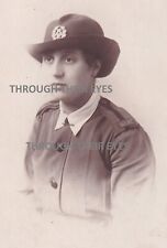 Original WW1 photo postcard Women's Army Auxiliary Corps WAAC cap badge on hat a picture