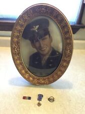 RARE WW2 US ACE PILOT 15” FRAMED PHOTO DISTINGUISHED FLYING CROSS 3 MEDALS LOT picture