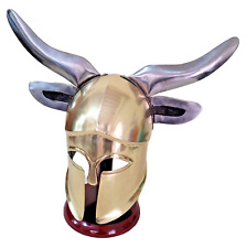 Collectible Brass Viking Barbarian Armor Helmet Costume with Steel Horns & Ear picture