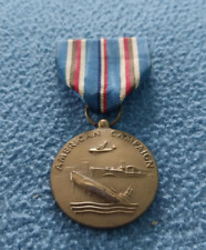 Vintage WW2 Military US Navy USMC American Campaign Medal w/ Ribbon pin picture