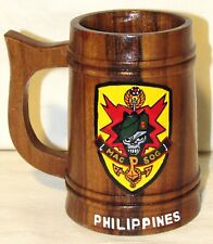 Unique Vintage MAC SOG Philippines & Zamboanga City Wooden Beer Mug - New picture