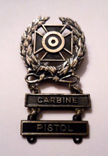WWll STERLING SILVER MARKSMANS MEDAL/PIN WITH STERLING CARBINE AND PISTOL AWARDS picture