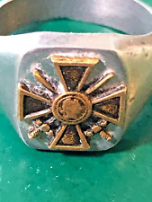 vintage silver & gold military ring with maltese cross with crossed swords nice picture