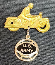 U.S. Army Motorcycle Pin with Charm RARE Beautiful Condition picture