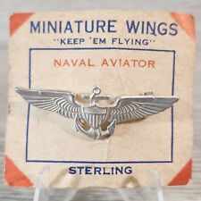 Vintage WW2 US Naval Aviator Sterling Silver Miniature Wings Pin 1 5/8