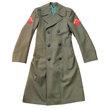 Vintage USMC Overcoat Man's Wool OD Green Dress Uniform w/Rank Trench Coat picture