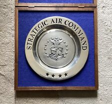 Vintage Large USAF Strategic Air Command Pewter Plate in Wooden Display Case picture