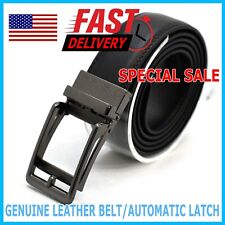 Men's Belt Genuine Leather Ratchet Belts Automatic Buckle 1.37inch Width picture