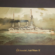 WW1 German Battleship Imperial Navy SMS Wilhelm II Marine war print original old picture