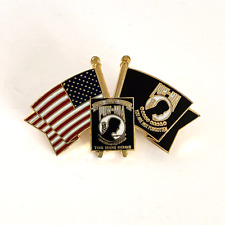 US Military POW MIA American Waving Flags Crossed Metal Hat Cap Lapel Pin picture