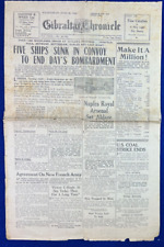 1943 Gibraltar WWII Chronicle Newspaper Ships Sunk Women at War US Riots Vintage picture