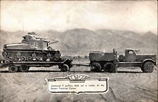 vintage Diamond T PUlling Tank on Trailer, Lithograph WWII Era Army USA Vintage picture