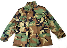 US Army Men's Camo Field Woodland Cold Weather Coat Hooded Jacket Large o290 picture