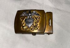 United States Navy Officer’s Brass Belt Buckle Crossed Anchors & Silver Eagle picture