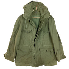 Vintage Us Military Field Jacket Lined Large Green Hooded 60s 70s picture