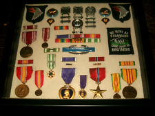 MILITARY MEDALS RARE FRAMED COLLECTION WITH PARTICIPANTS NAME ON THE BACK picture