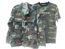 lot 2 US military army camo camouflage jacket woodland combat t-shirt S MINT  picture