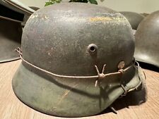 WW2 Original M35 German Helmet KIA ex White washed + Green Camo  picture