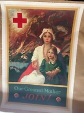 Original WW1 Red Cross Recruitment Poster Linen Backed Our Greatest Mother Join picture