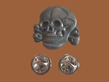 SKULL AND BONES HAT PIN LAPEL DEATH HEAD TOTENKOPF DOUBLE POST PIN NEW IN BAGS picture