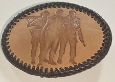 Lot (3) Vietnam? Military Soldiers Brown Oval Leather Braided Belt Buckle picture