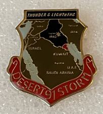 Vintage 1991 Desert Storm 91 Thunder And Lightning Lapel Hat Shield Military Pin picture