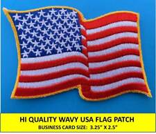 USA AMERICAN FLAG EMBROIDERED PATCH WAVING WAVY IRON-ON SEW-ON GOLD BORDER  picture